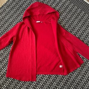 J Jill Large 100% Cotton Red Quilted Lightweight Hooded Cardigan